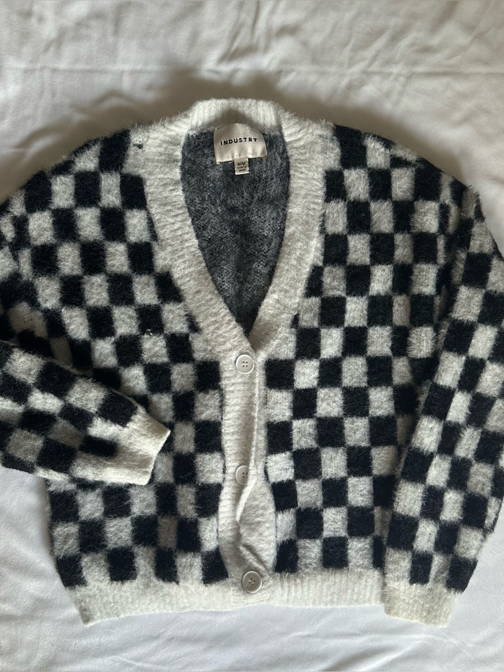 Black & White Checkered Button-Up Cardigan
